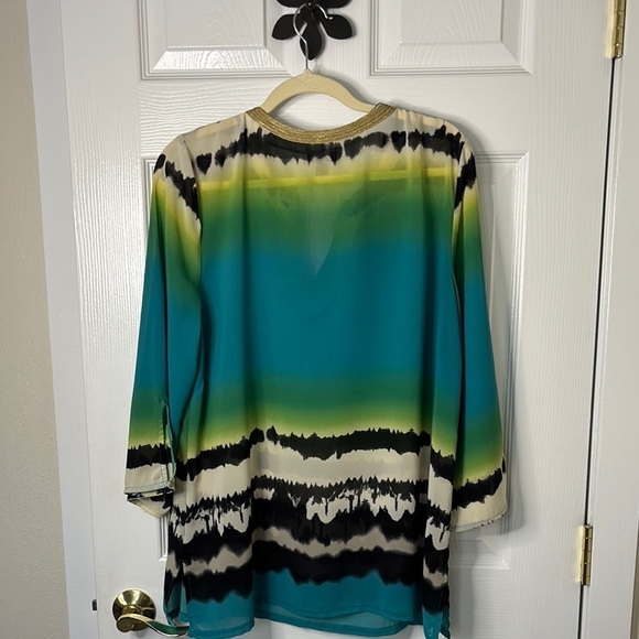 Nicole by Nicole Miller Chic Multicolor Tunic Top Gild Metallic Trim size XL - Picture 6 of 9